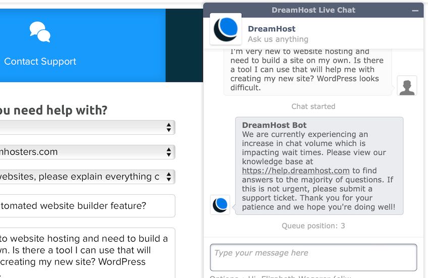 Live chat support from DreamHost.