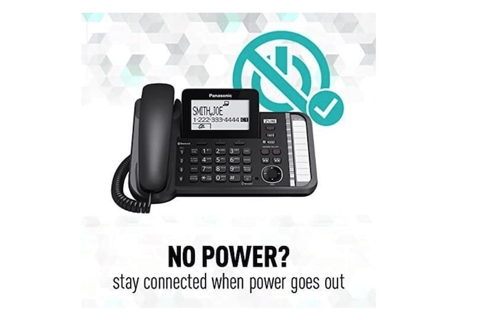 Corded version of Panasonic KX-TG958 highlighting its ability to work with no power.