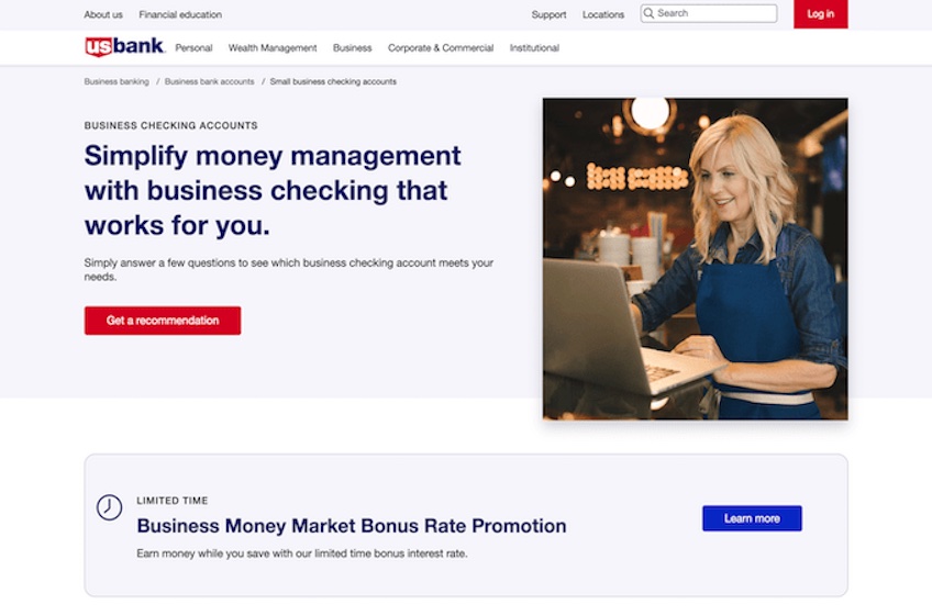 U.S. Bank landing page for business checking accounts. 