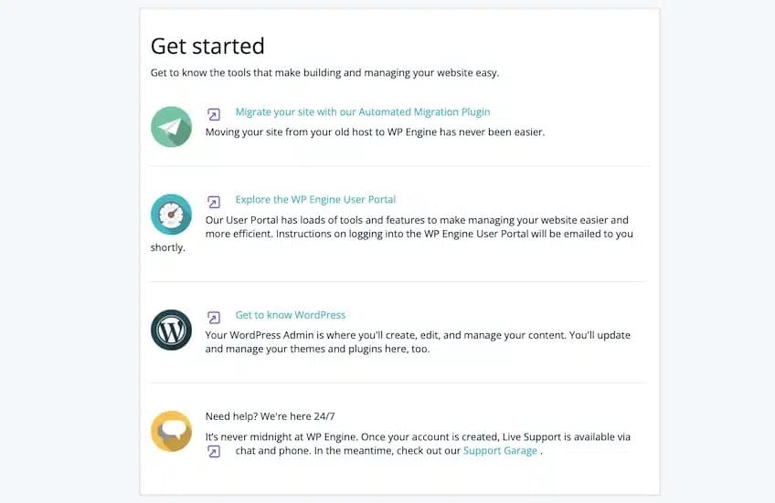 WPEngine get started page.