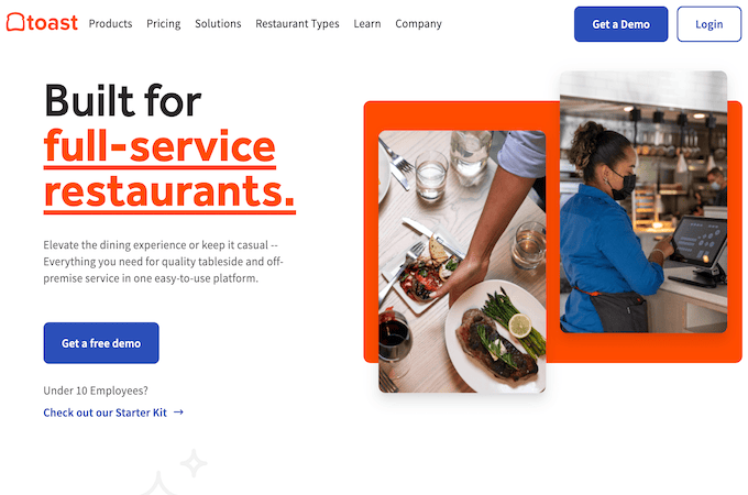 Screenshot of Toast restaurant POS webpage.