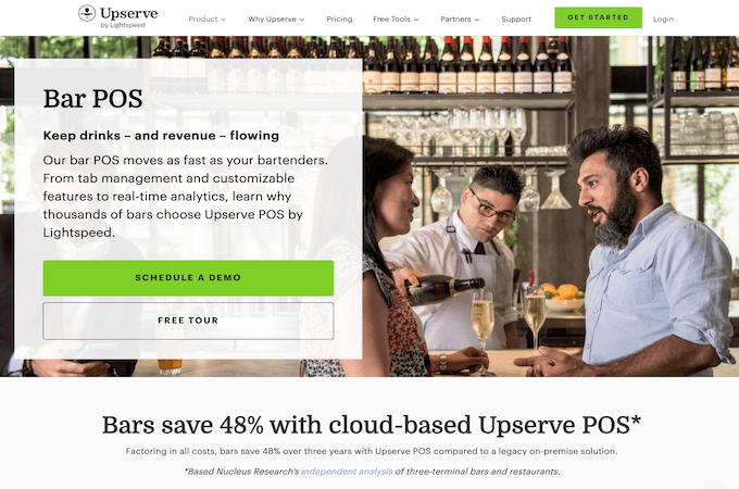 Screenshot of Upserve restaurant and bar POS webpage.
