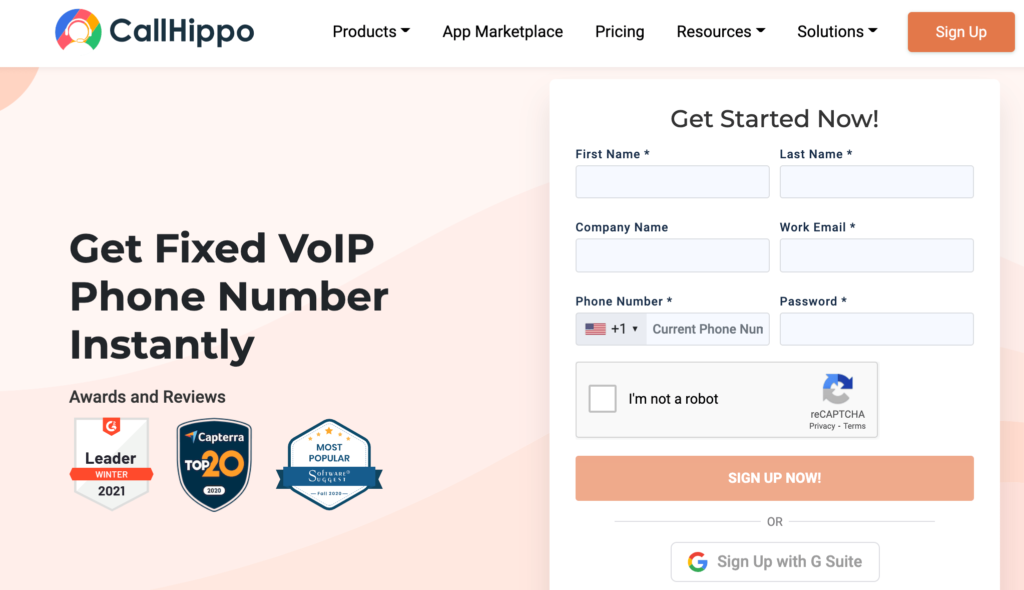 CallHippo fixed VoIP phone service page.