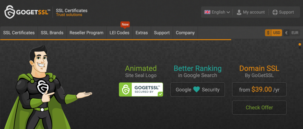 GoGetSSL homepage.