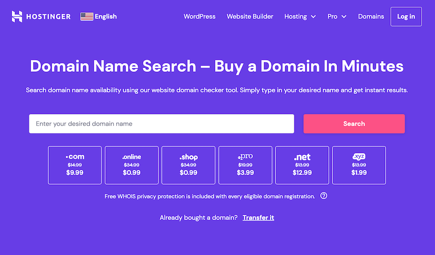 Hostinger domain name search tool