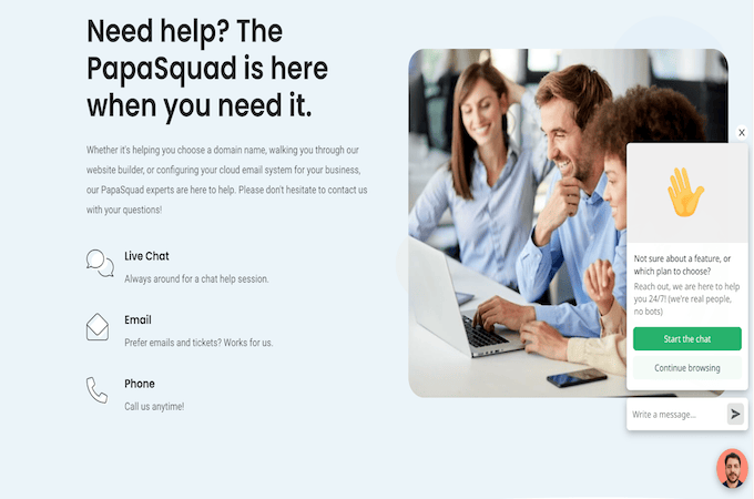HostPapa customer support team contact options. 