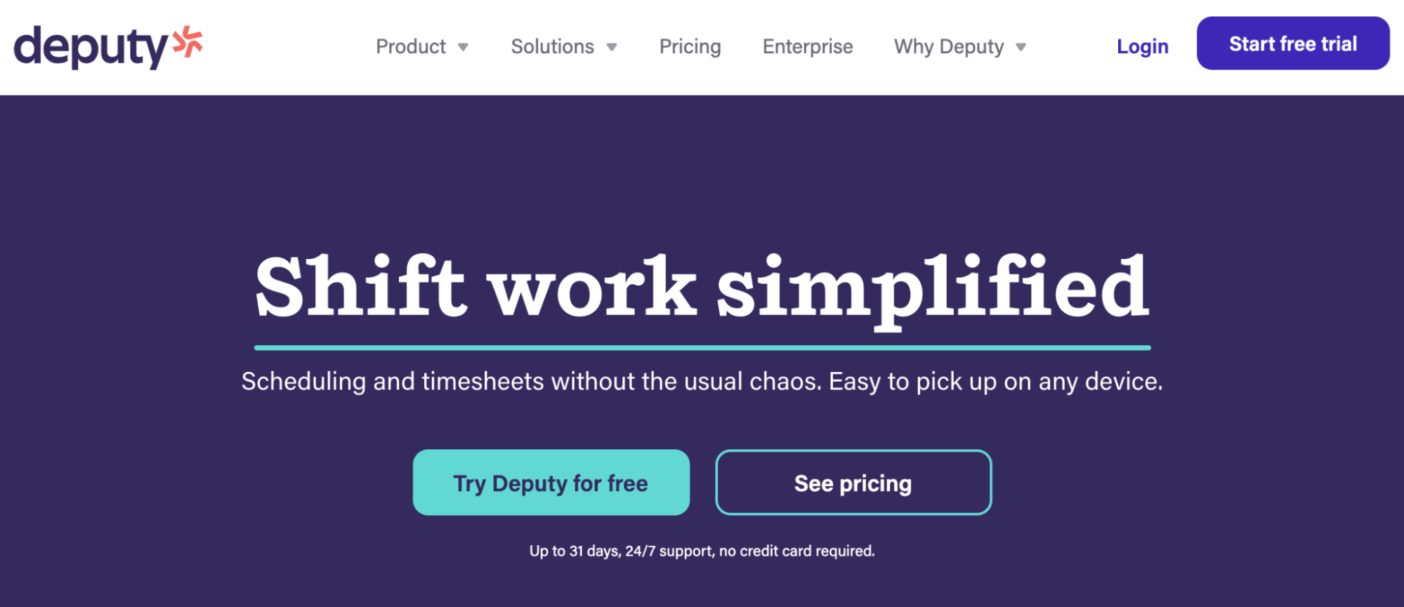 Deputy scheduling and timesheet solution homepage.