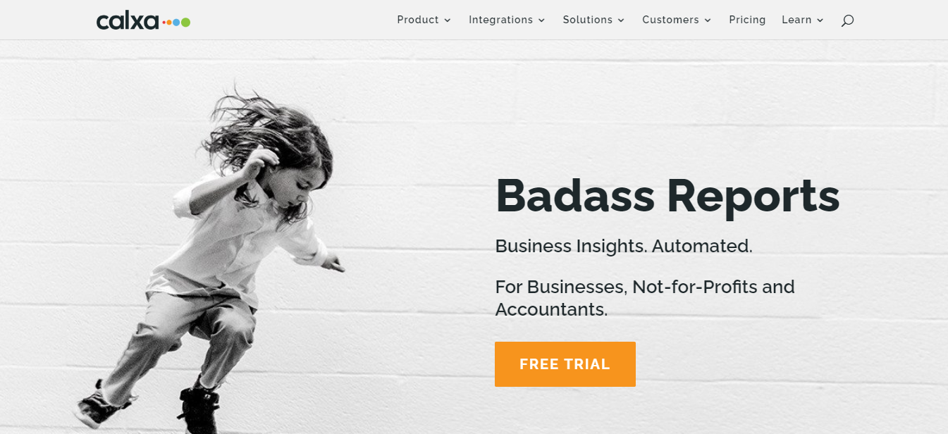 Calxa business insights and budgeting tool free trial page.