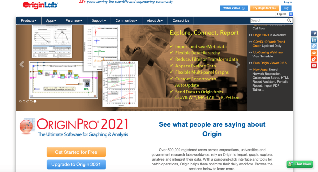 OriginPro statistical analysis software homepage.