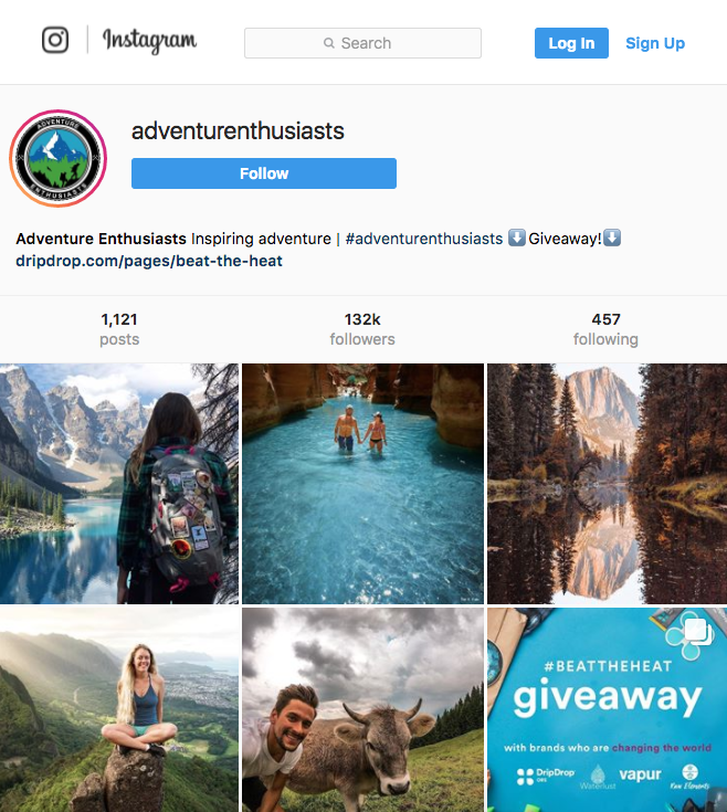 Adventurenthusiasts Instagram profile example.