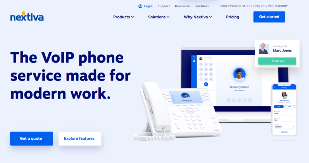 Nextiva VoIP phone service page.