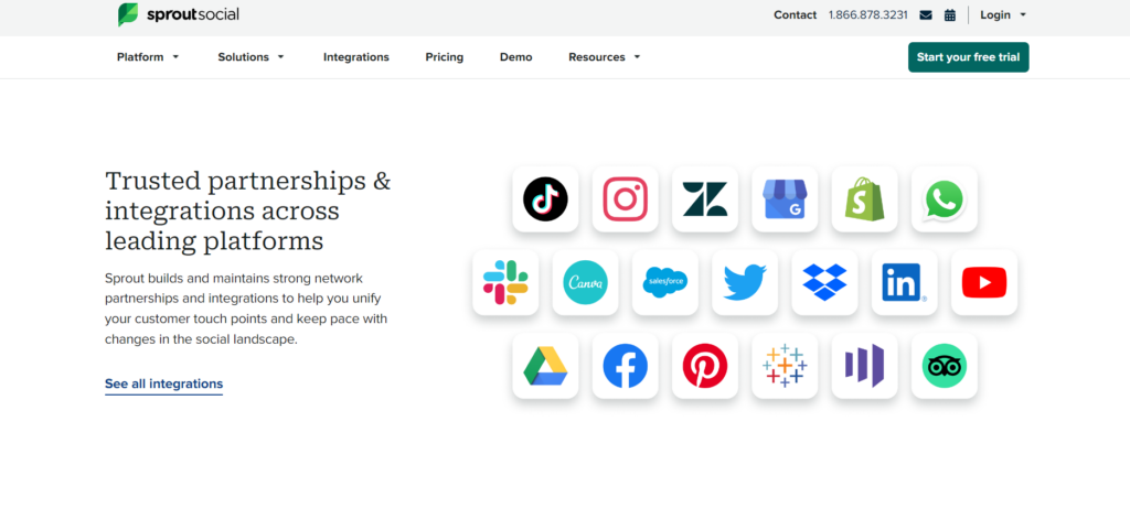 A screenshot of the Sprout Social landing page showing their partnerships.