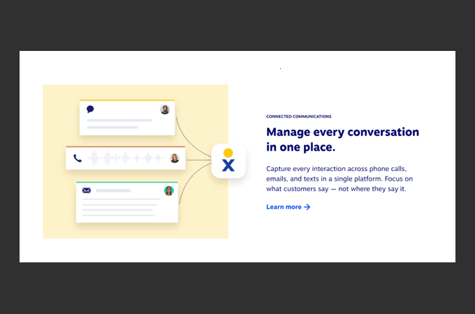 Screenshot of Nextiva webpage for Connected Communications - Manage every conversation in one place.